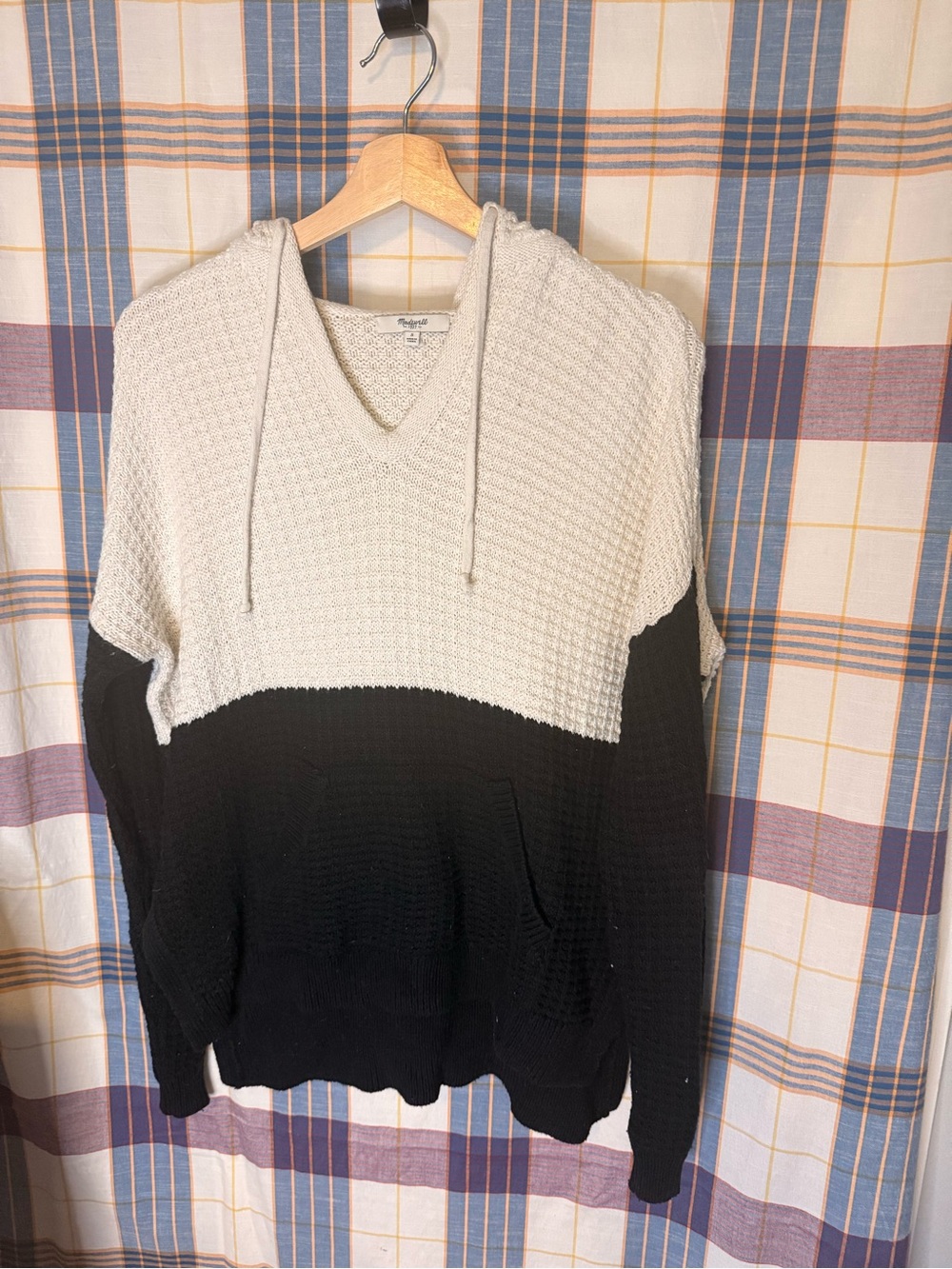 Madewell Two-Tone Hooded Knit Sweater - Black & Cream